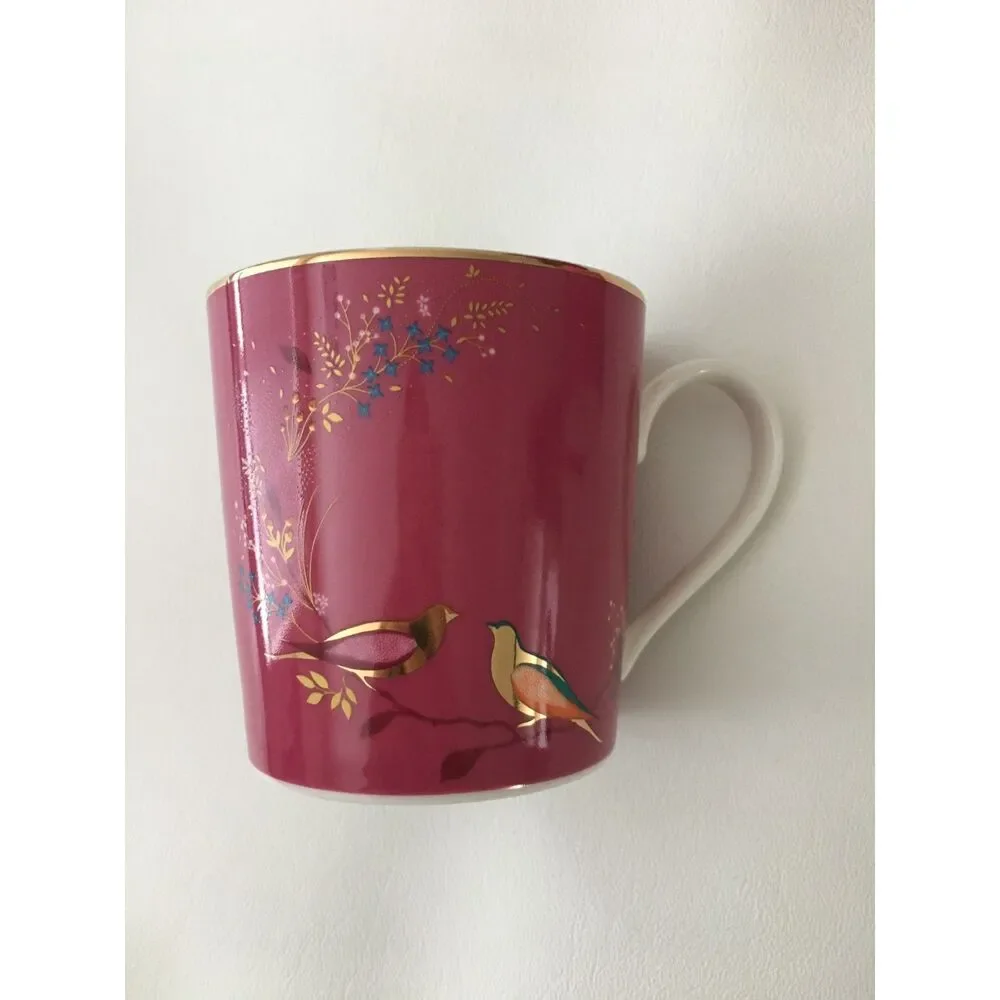 Sara Miller London Portmeirion Chelsea Pink Mugs 12 Oz Gold Set of 3 New Box